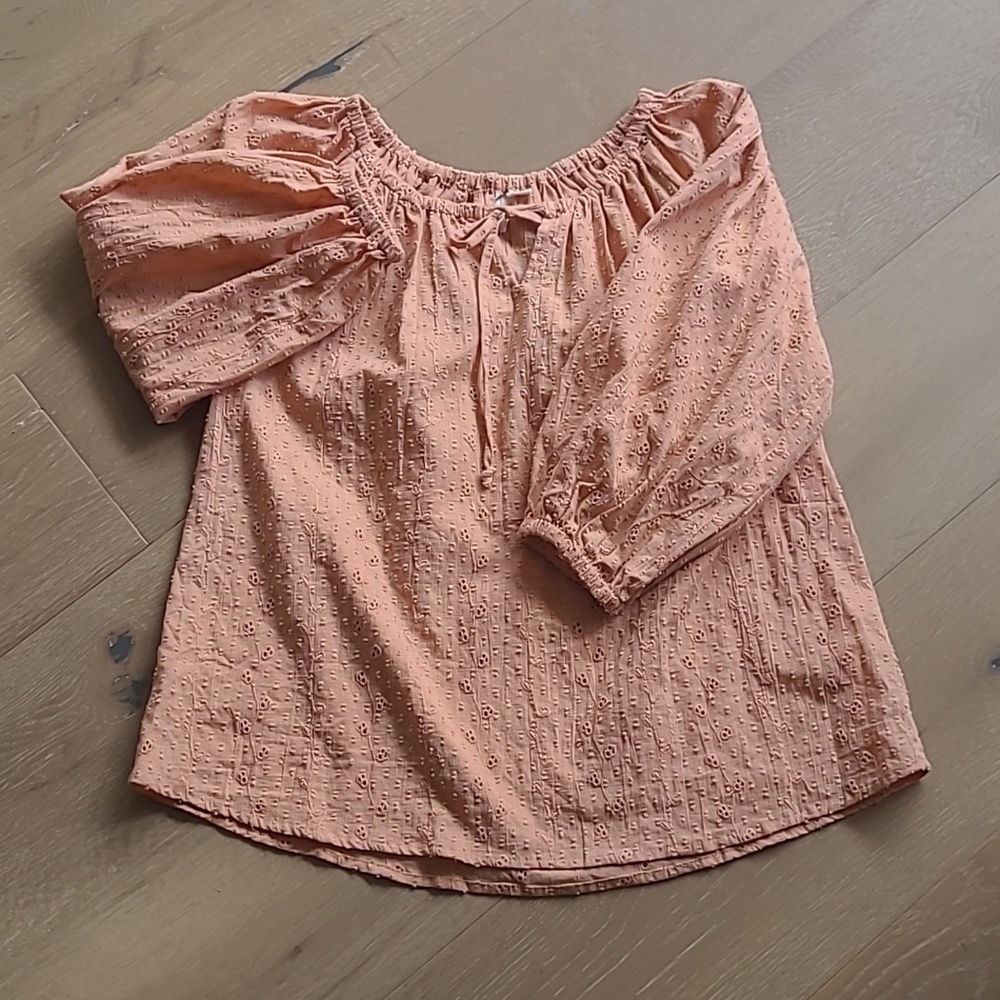EUC Joie Shirt Women's sz M Peach Eyelet Romantic Boho Style 100% Cotton Blouse
